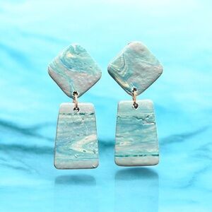 Polymer clay Chic Aqua Marble Geometric Earrings
